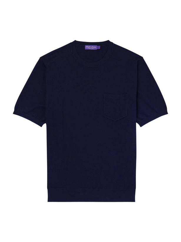 Photo: Ralph Lauren Purple label - Textured Silk-Blend T-Shirt - Blue