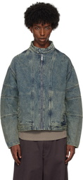 Izzue Blue Dirty Wash Zip-Up Denim Jacket
