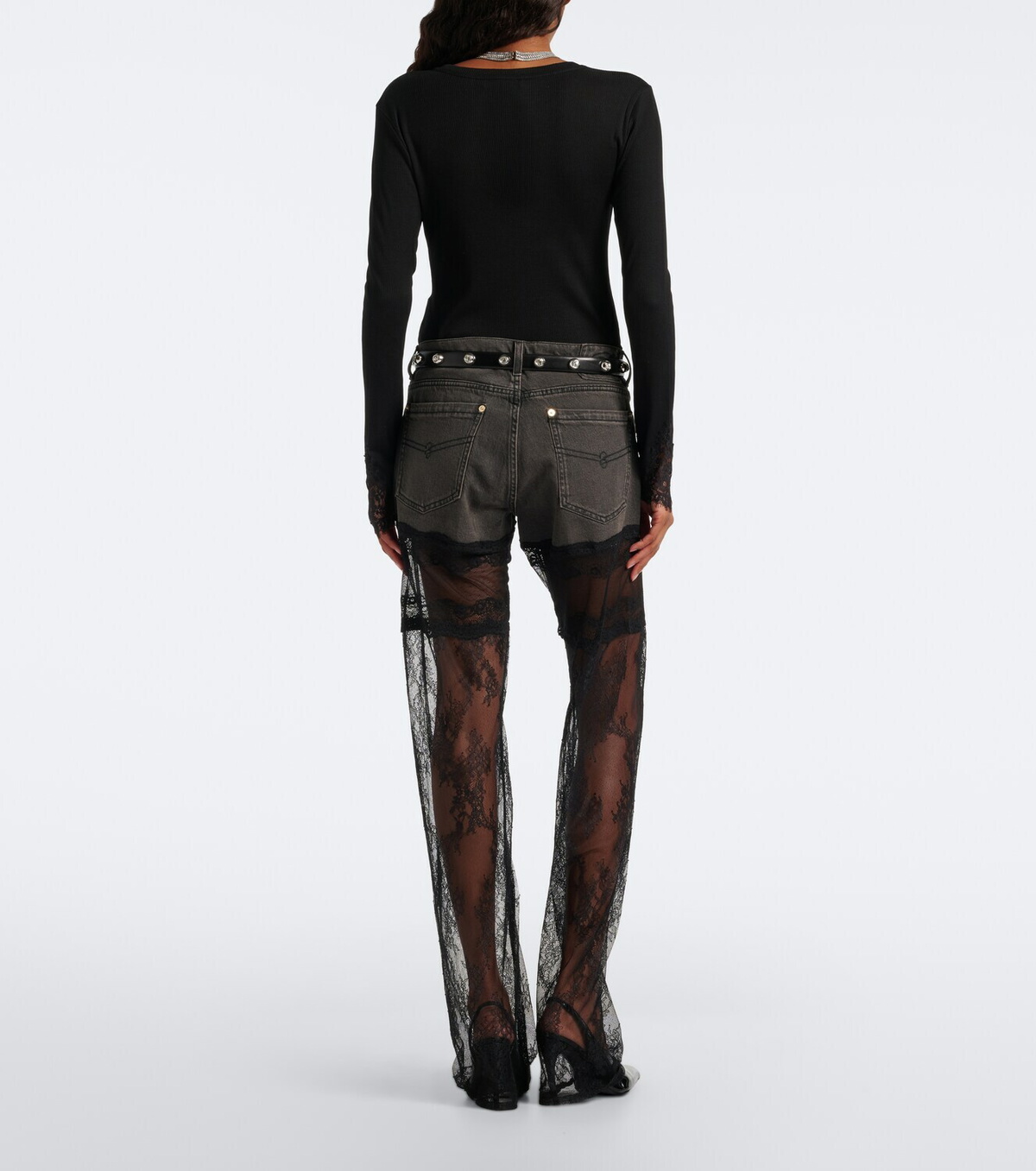 Blumarine Lace-trimmed wide-leg jeans
