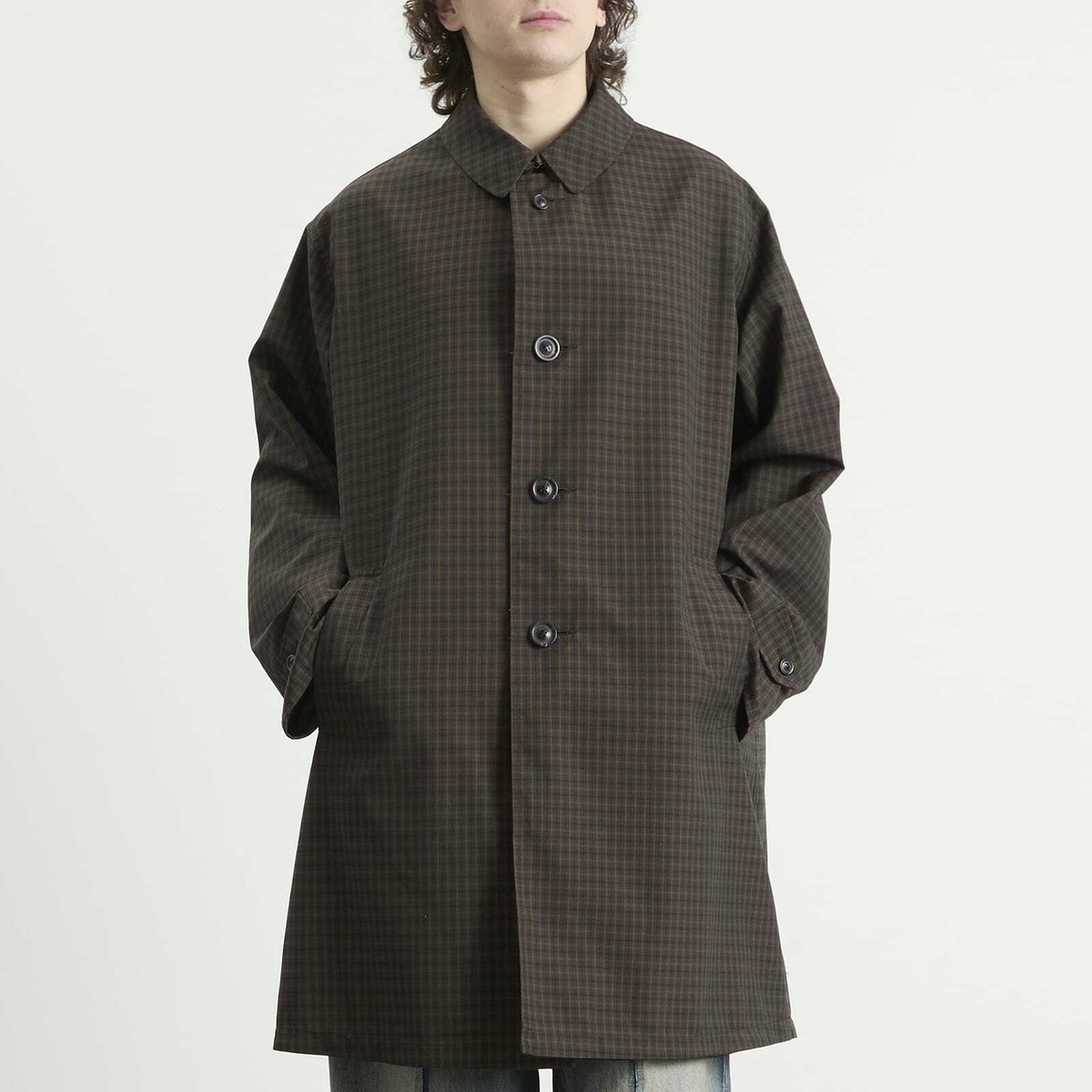Maison Margiela Men's Check Reversible Coat in Olive/Brown Check