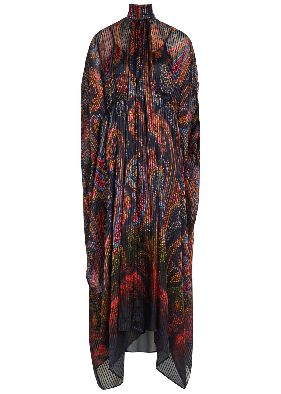 Etro Printed Gathered Silk-chiffon Midi Dress Multicoloured