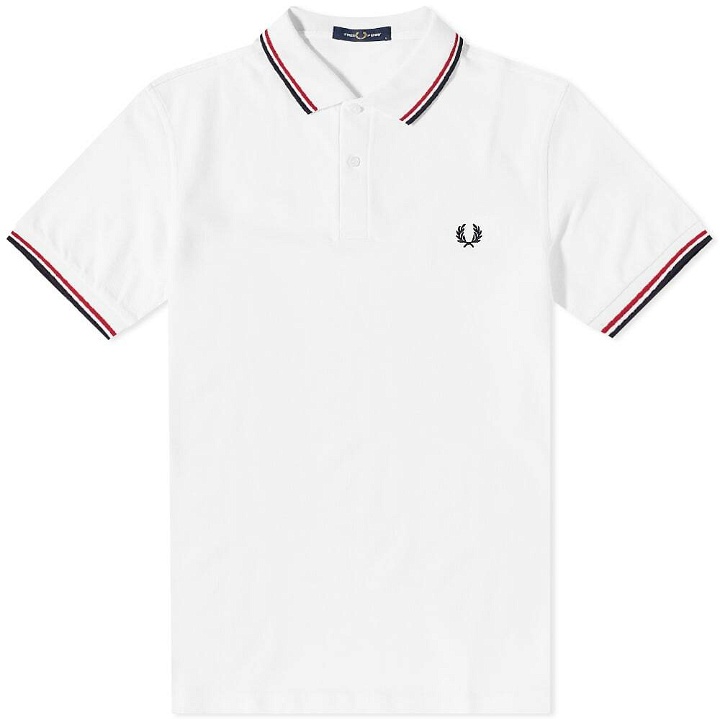 Photo: Fred Perry Authentic Men's Slim Fit Twin Tipped Polo Shirt in White/Red/Navy