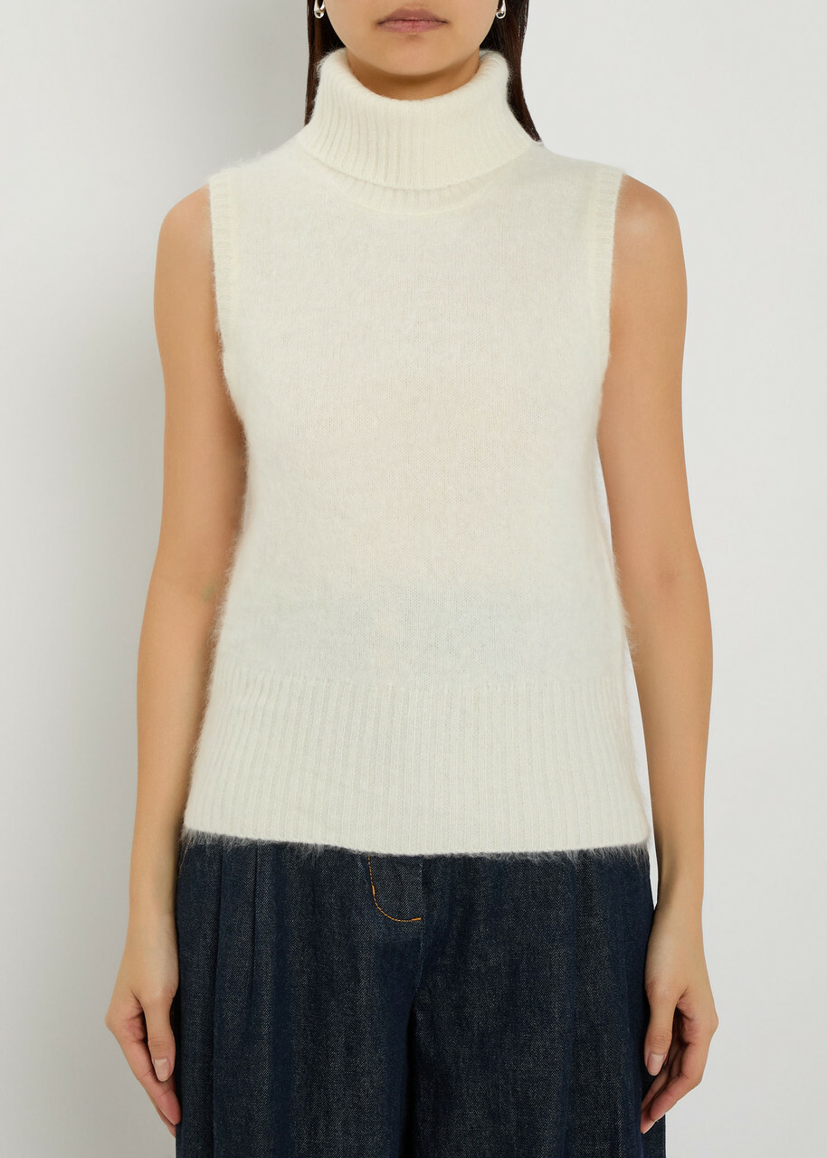 Veronica Beard Mazzy Brushed Cashmere top Ivory