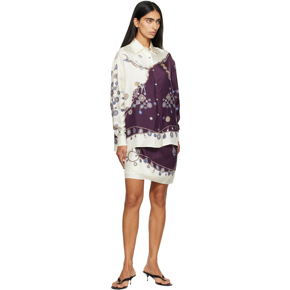Versace Purple & White Printed Silk Twill Shirt
