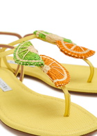 Aquazzura Citrus Sugar Appliquéd Woven Raffia Sandals Yellow