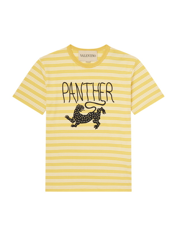 Photo: Valentino Garavani - Striped Printed Cotton-Jersey T-Shirt - Yellow
