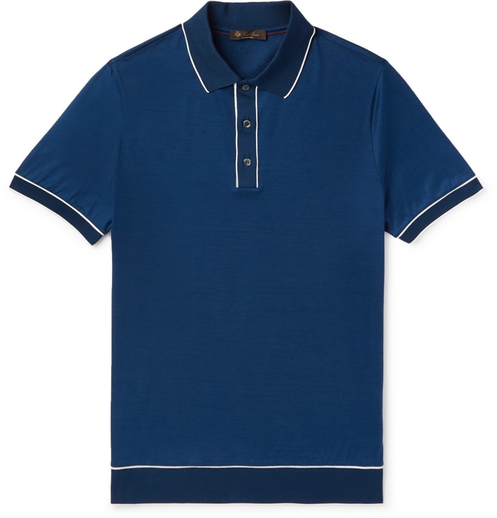 Photo: Loro Piana - Slim-Fit Contrast-Tipped Cotton-Jersey Polo Shirt - Blue