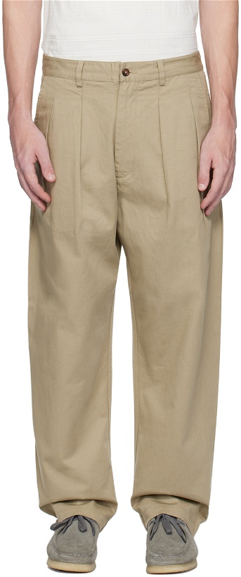 Photo: Universal Works Taupe Double Pleat Trousers