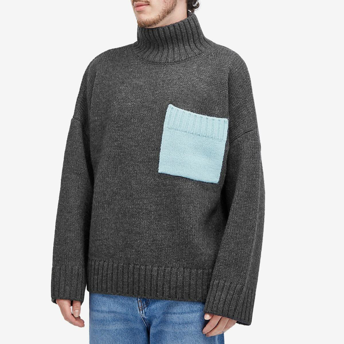 JW Anderson Men's Patch Pocket Turtleneck Jumper in Dark JW Anderson Men's Patch Pocket Turtleneck Jumper in Dark