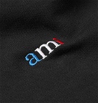 AMI - Embroidered Loopback Cotton-Jersey Hoodie - Black