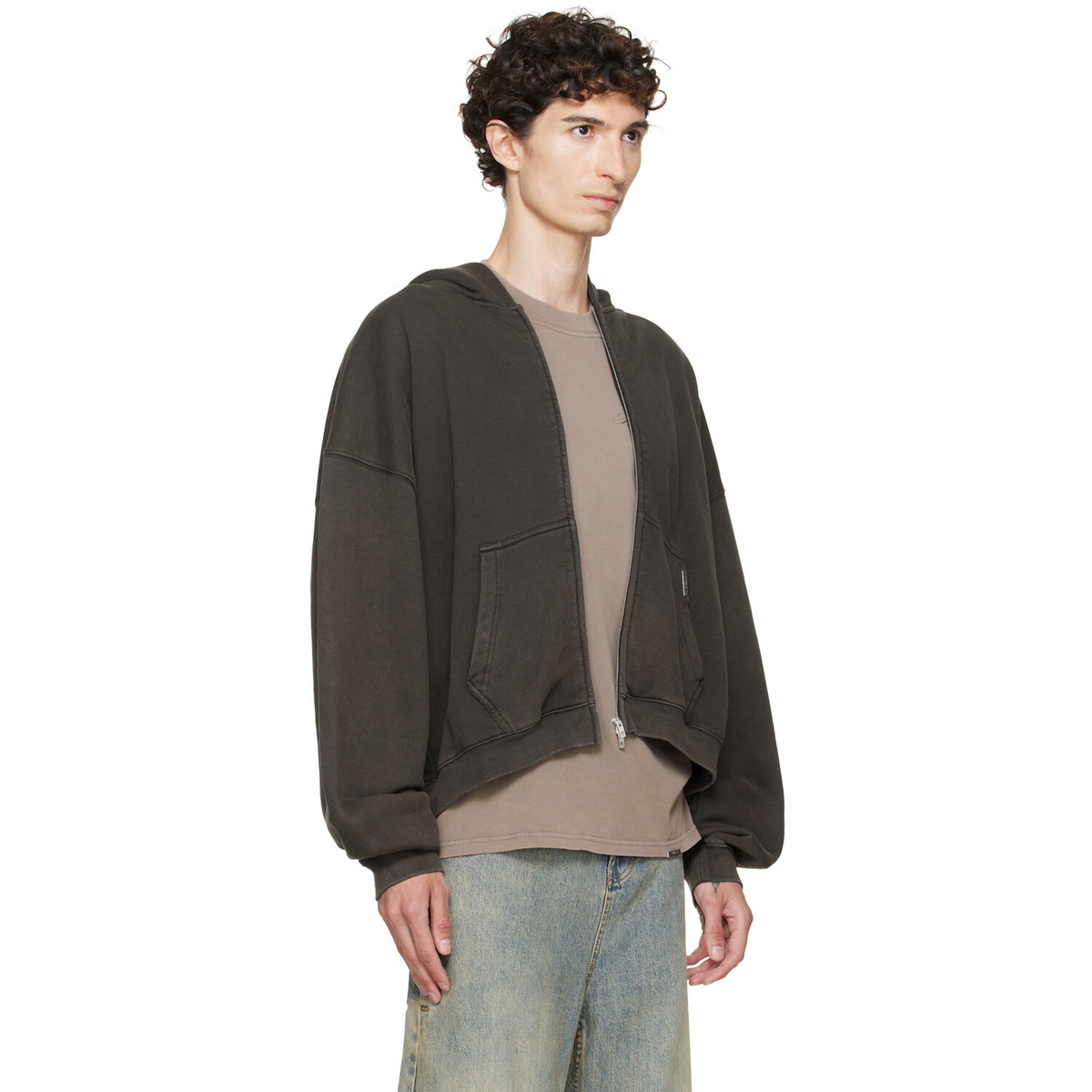 Represent Brown Initial Boxy Oversized Zip Hoodie