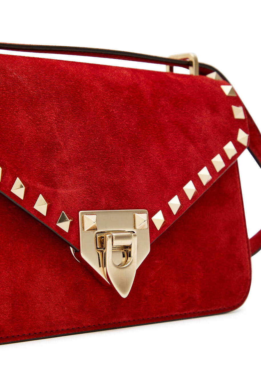 Valentino Rockstud Small Suede Shoulder bag - Red - One Size