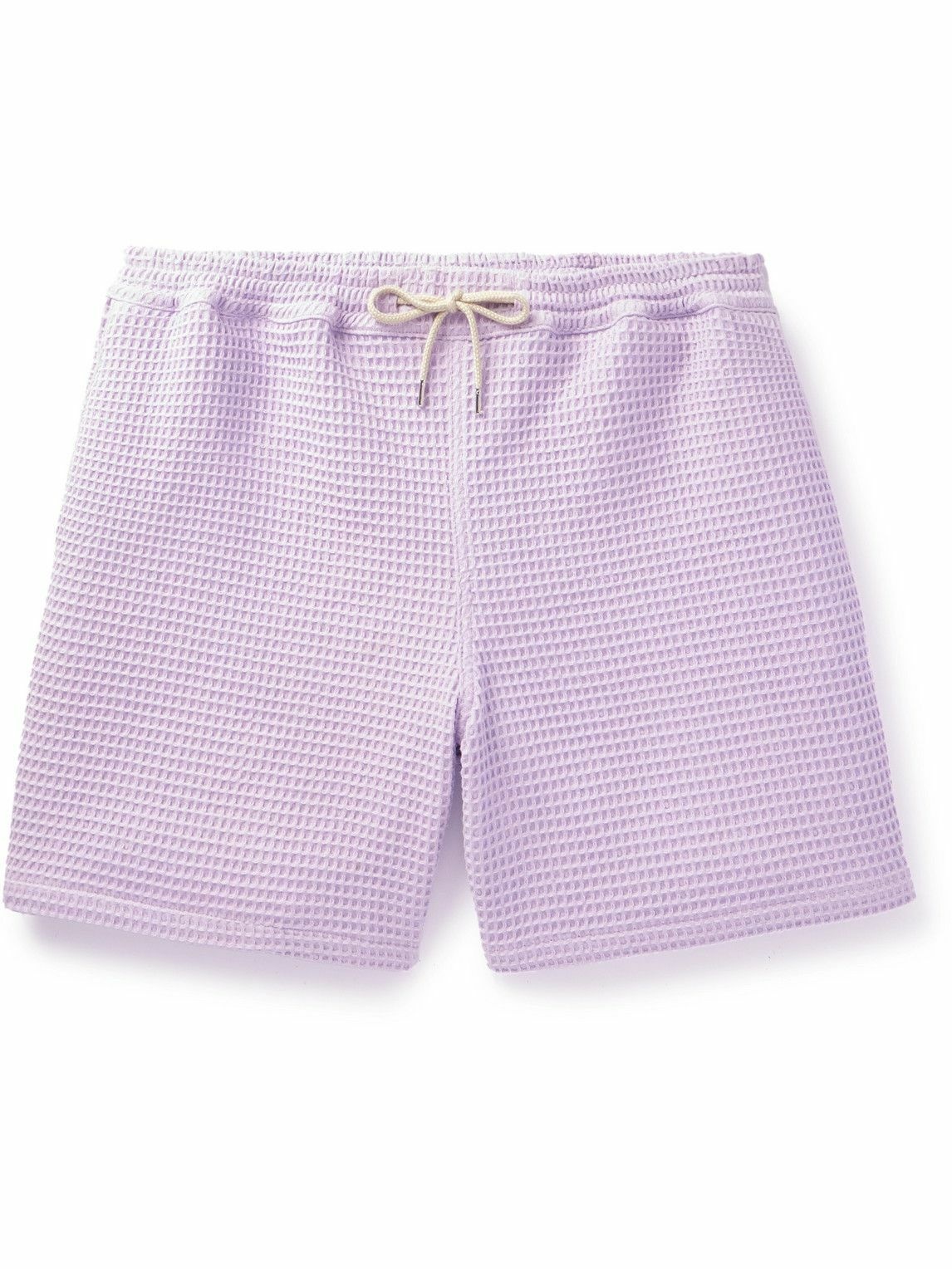 Photo: A Kind Of Guise - Volta Straight-Leg Waffle-Knit Cotton Drawstring Shorts - Purple
