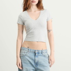Good American Women's Super Stretch V-Neck Baby T-Shirt in Heather Grey