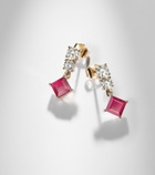 Stone and Strand 14kt gold (585/1000) earrings with diamonds, pink sapphire, and ruby