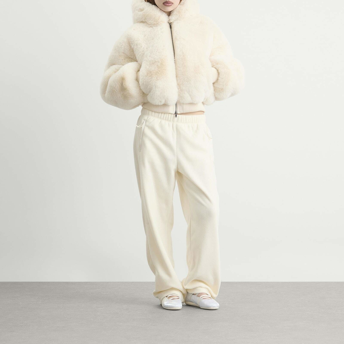 SKIMS Women's Faux Fur Shrunken Hoodie Jacket in Egret