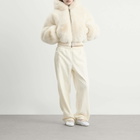 SKIMS Women's Faux Fur Shrunken Hoodie Jacket in Egret