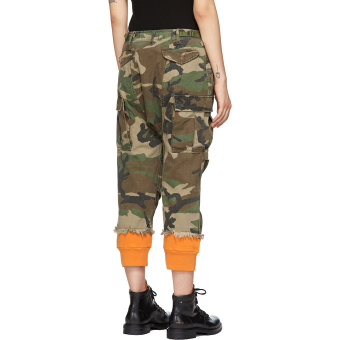 R13 Green and Orange Camo Harem Cuffs Cargo Trousers R13