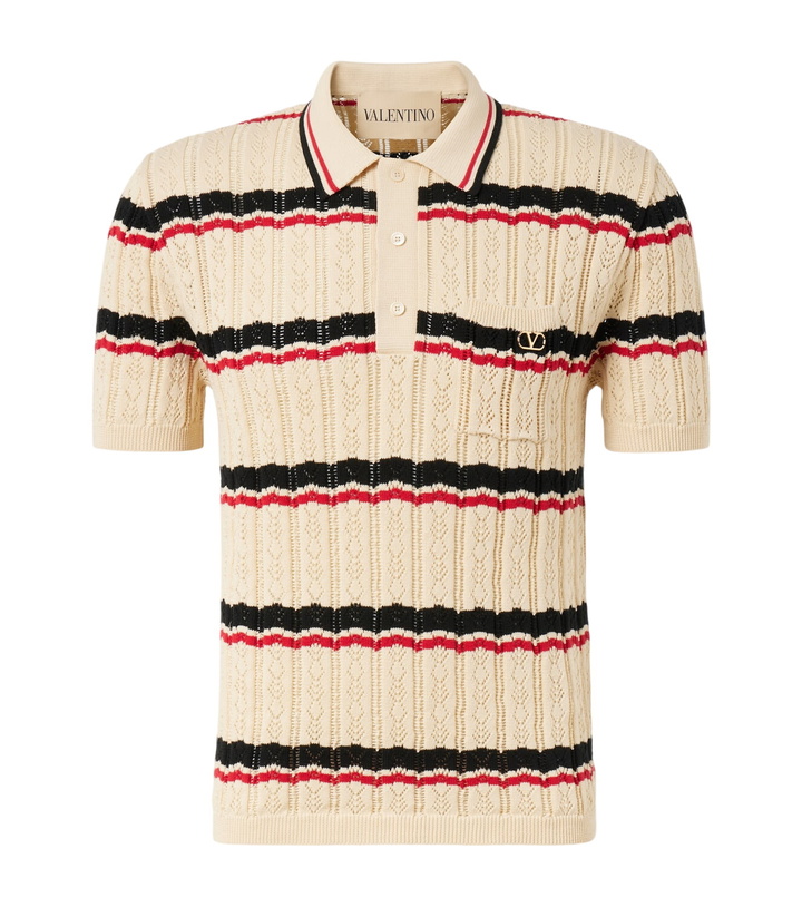 Photo: Valentino VLogo pointelle striped cotton polo shirt