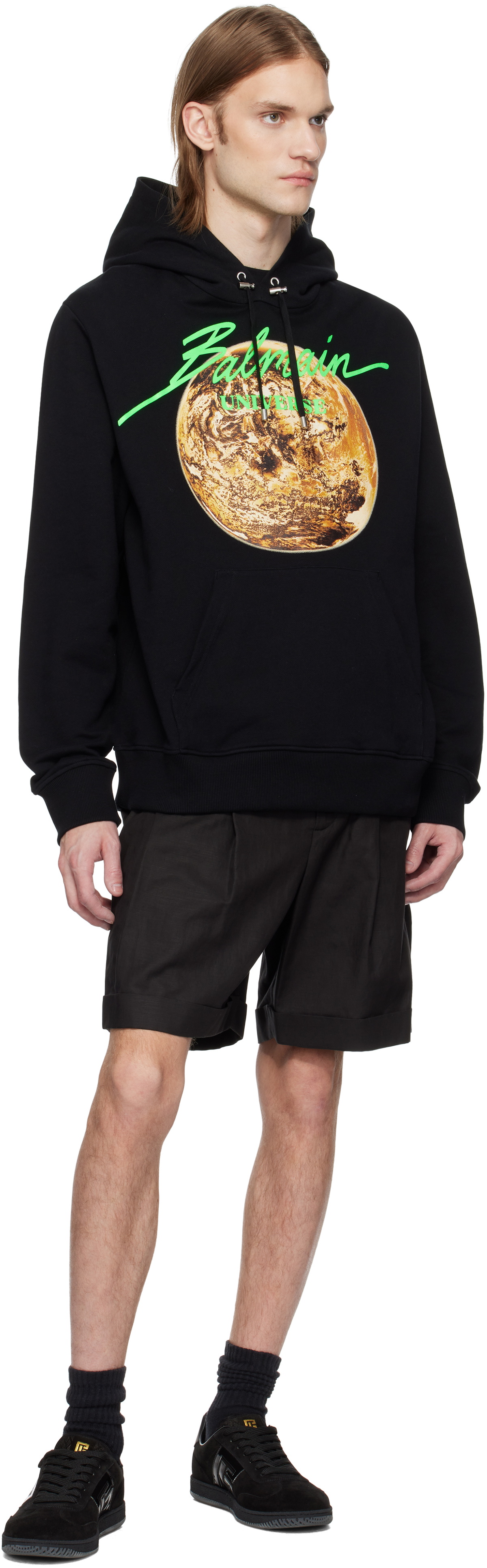 Balmain Black Pleated Bermuda Shorts