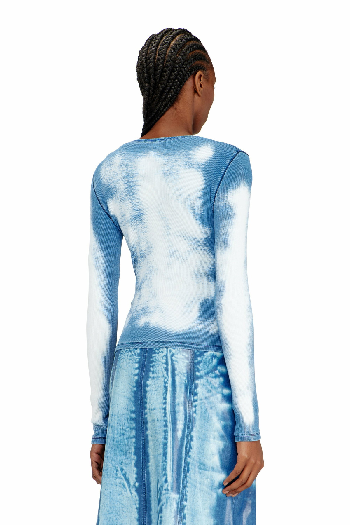 Diesel Rib-jersey cardigan with bleached effect - Tops Womens in Blue