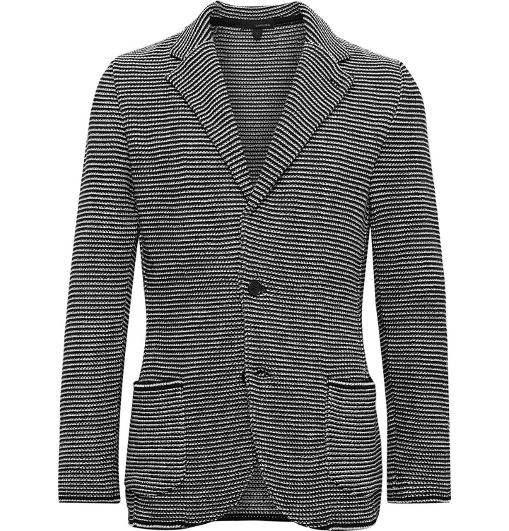Photo: Lardini - Slim-Fit Striped Cotton-Jacquard Knitted Blazer - Black