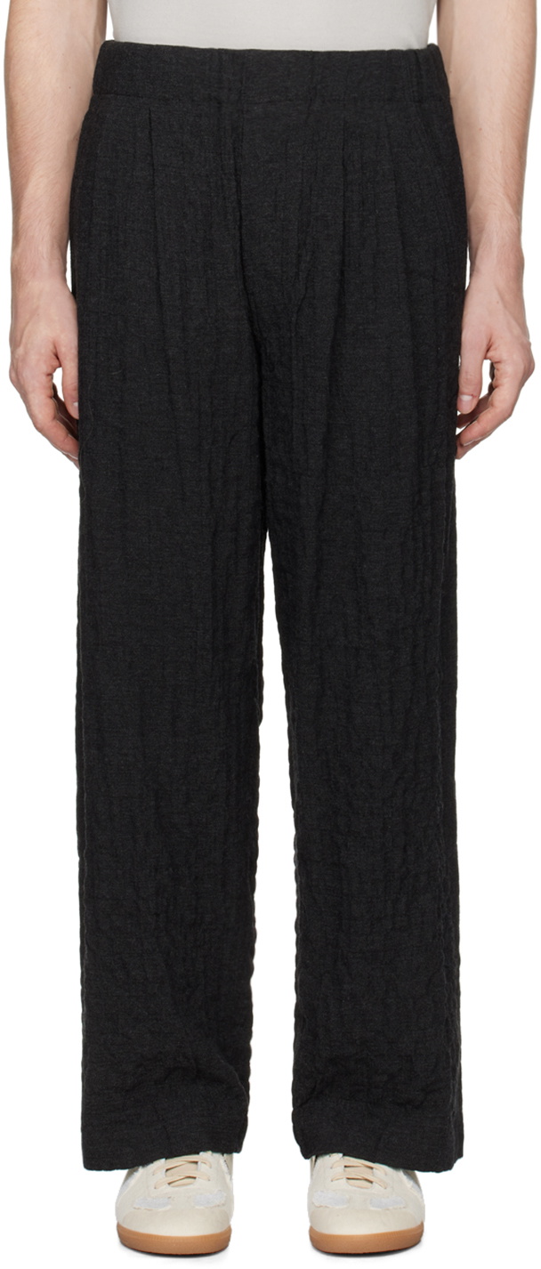 DOCUMENT Gray Wool Cotton Tucked Easy Trousers
