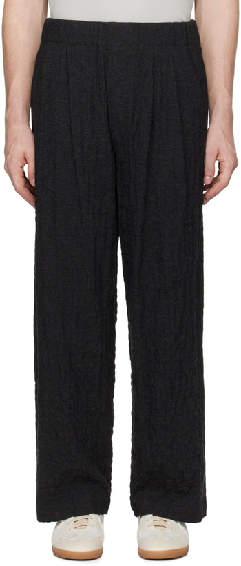 Photo: DOCUMENT Gray Wool Cotton Tucked Easy Trousers
