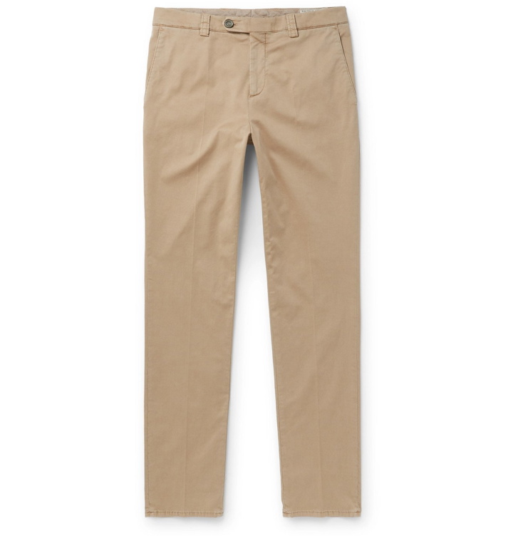 Photo: Brunello Cucinelli - Garment-Dyed Stretch-Cotton Twill Trousers - Brown
