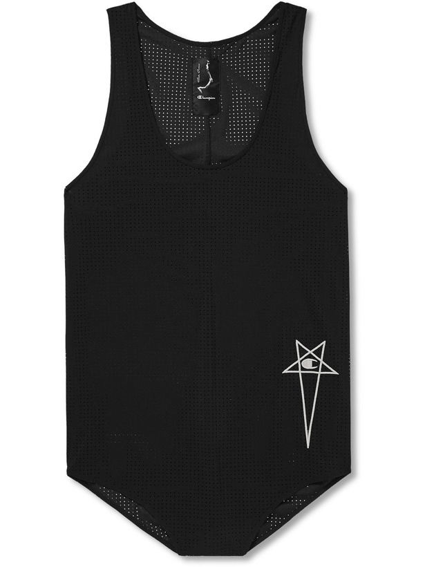 Photo: Rick Owens - Champion Logo-Embroidered Recycled Stretch-Mesh Tank Top - Black