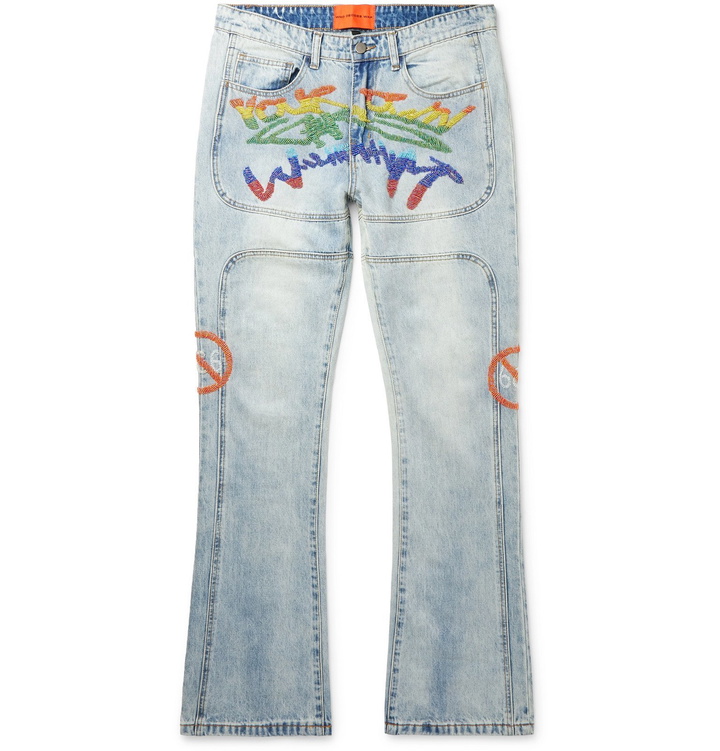 Photo: WHO DECIDES WAR by Ev Bravado - Flared Embellished Denim Jeans - Blue