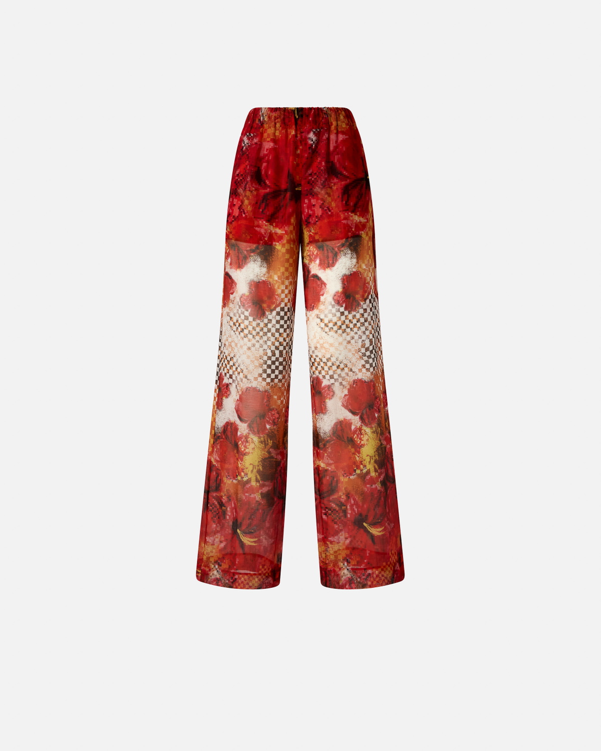 Pinko Lightweight Palazzo Trousers With Floral And Check Print Multicolour: Red/White