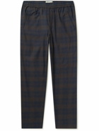 Folk - Straight-Leg Checked Cotton and Linen-Blend Drawstring Trousers - Blue