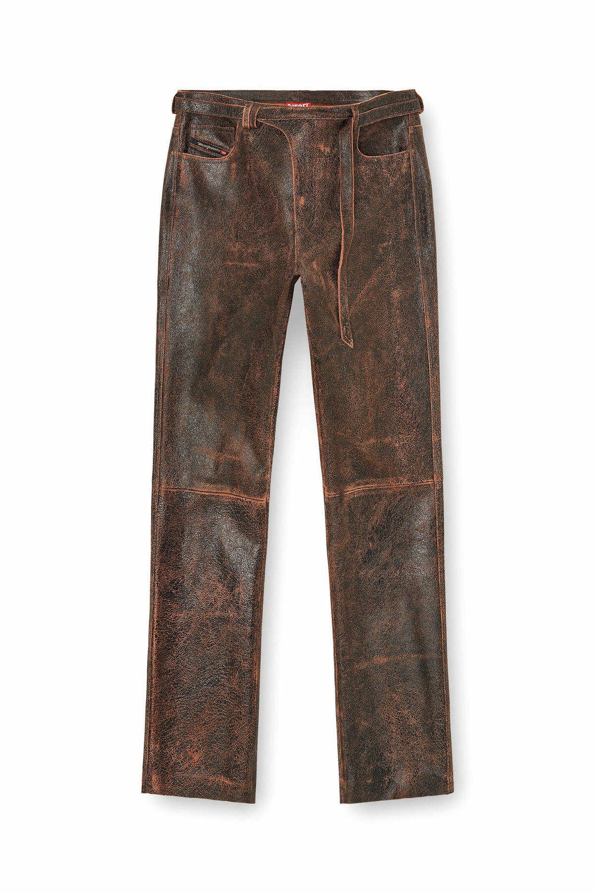 Diesel Cracked-leather pants with biker strap detail - Pants Mens