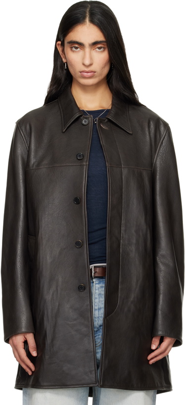Photo: TONYWACK Brown Aged Lamb Leather Car Coat