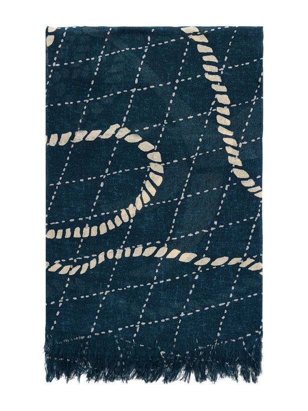 Photo: KAPITAL - Frayed Printed Gauze Scarf - Blue