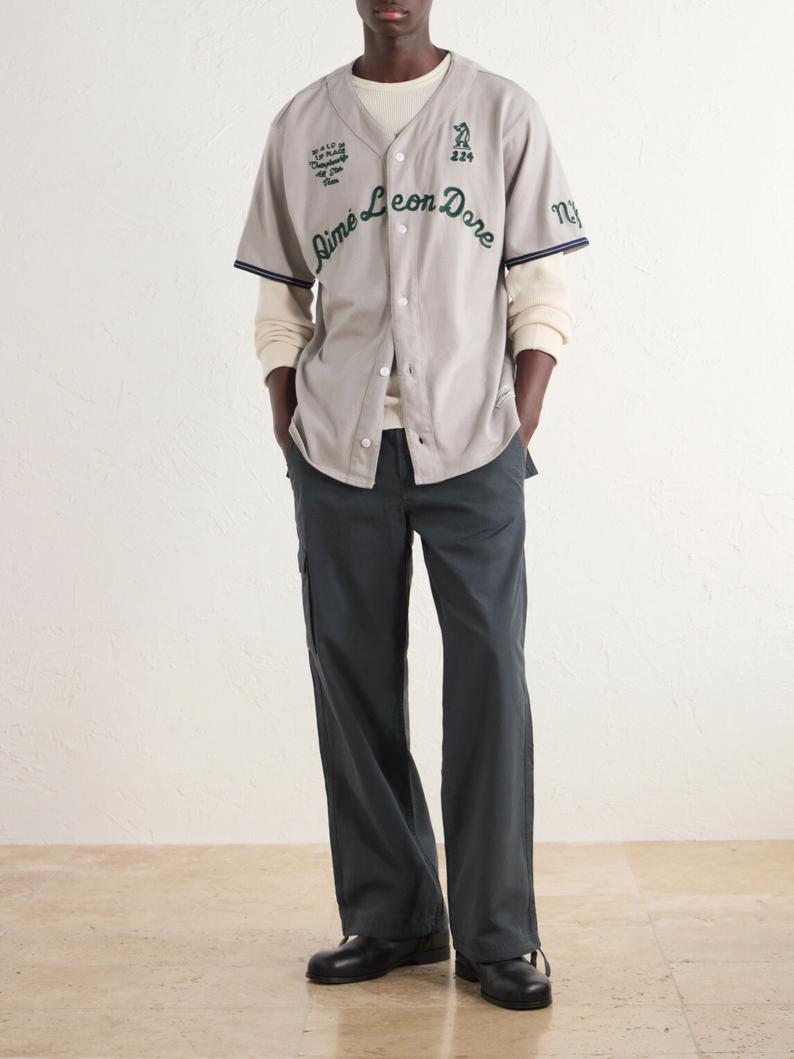 Aimé Leon Dore - Logo-Embroidered Cotton Shirt - Gray