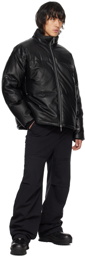 Izzue Black Quilted Faux-Leather Down Jacket