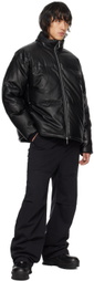 Izzue Black Quilted Faux-Leather Down Jacket