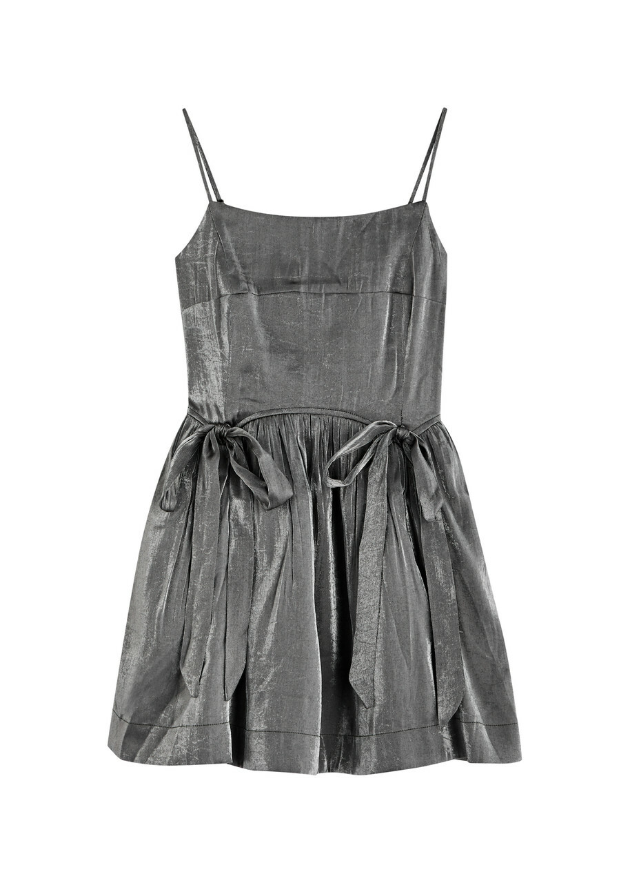 Damson Madder Penelope Metallic Taffeta Mini Dress Grey Damson Madder
