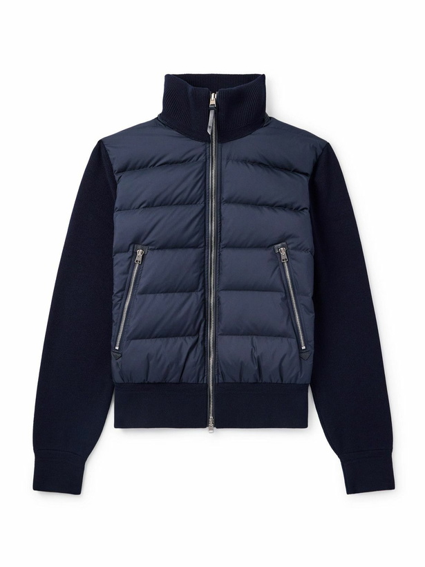 Photo: TOM FORD - Leather-Trimmed Quilted Shell and Wool Down Jacket - Blue