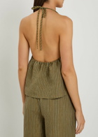 Staud Corso Striped Linen top Green