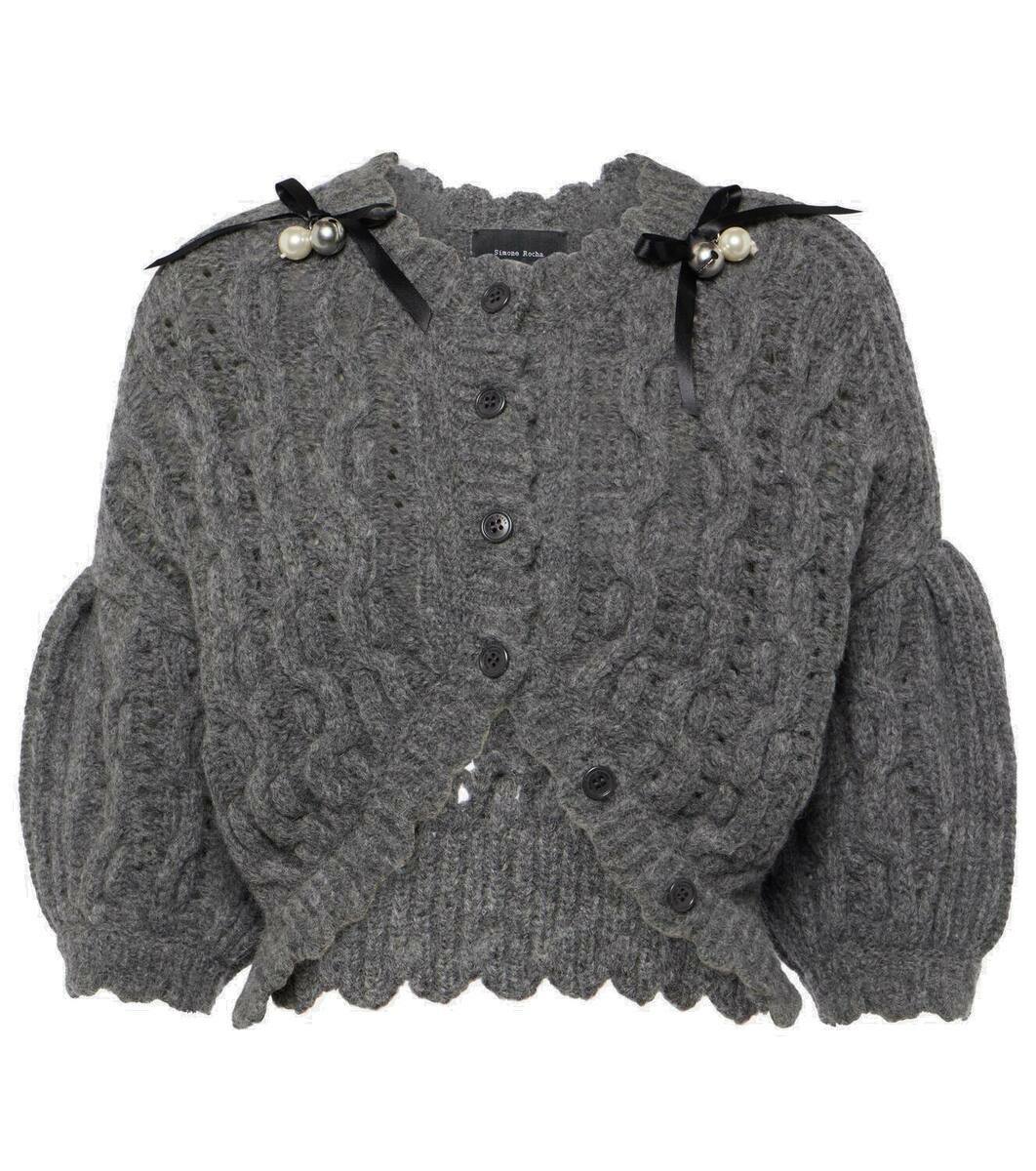 Embroidered cropped wool-blend cardigan in black - Simone