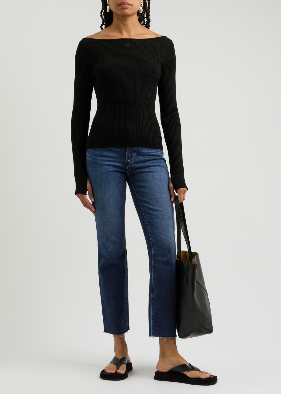 Paige Amber Cropped Slim-leg Jeans Dark Blue