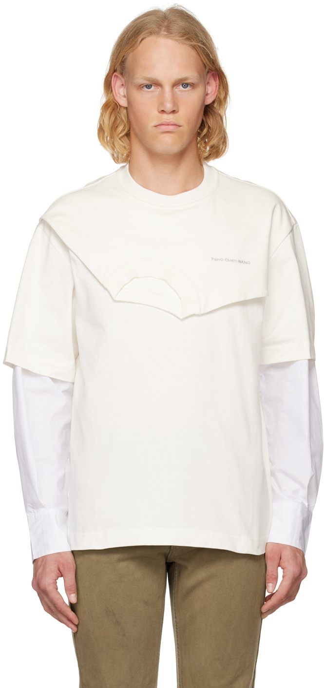 Feng Chen Wang White Double Collar Long Sleeve T-Shirt Feng Chen Wang