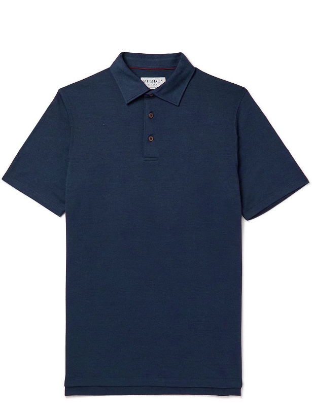 Photo: Purdey - Berkshire Slim-Fit Cotton-Blend Piqué Polo Shirt - Blue
