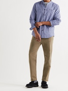 MR P. - Grandad-Collar Mélange Linen and Cotton-Blend Shirt - Blue