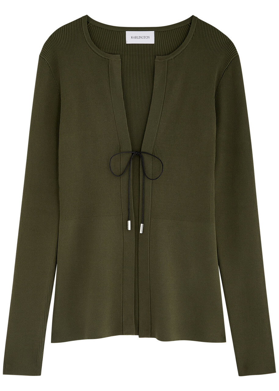 16 Arlington Teria Ribbed-knit Cardigan Khaki