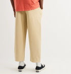 CHAMPION - Cropped Logo-Appliquéd Cotton-Twill Drawstring Trousers - Neutrals