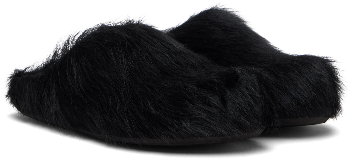 Marni Black Long Hair Calfskin Fussbett Sabot Loafers